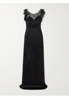 BODE - Prima Ruffled Mesh-trimmed Silk-satin Maxi Dress - Black - US0,US2,US4,US6,US8,US10