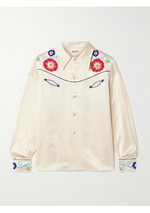 BODE - Garden Party Bead-embellished Embroidered Silk-satin Shirt - Cream - x small,small,medium,large,x large