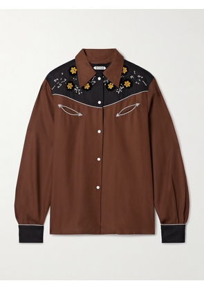 BODE - Abilene Studded Appliquéd Paneled Twill Shirt - Brown - x small,small,medium,large,x large