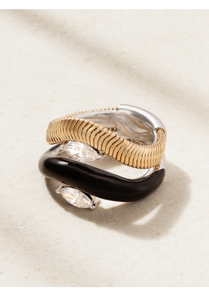 Nikos Koulis - 18-karat Yellow And White Gold, Diamond And Enamel Ring - 7