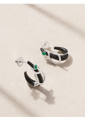Nikos Koulis - 18-karat White Gold, Enamel, Diamonds And Emerald Hoop Earrings - Silver - One size