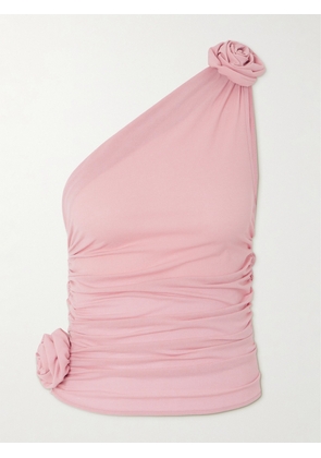 Magda Butrym - One-shoulder Appliquéd Ruched Stretch-silk Top - Pink - FR 34,FR 36,FR 38,FR 40,FR 42