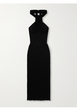Magda Butrym - Appliquéd Stretch-tulle Halterneck Midi Dress - Black - FR 34,FR 36,FR 38,FR 40