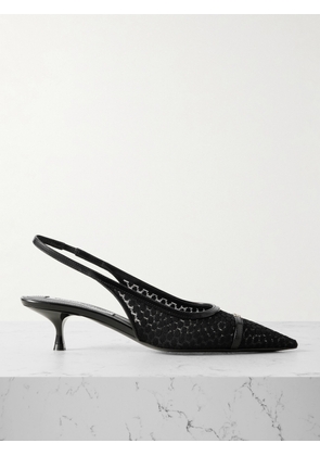 Victoria Beckham - Logo-embellished Leather-trimmed Point D'esprit Slingback Pumps - Black - IT35,IT36,IT36.5,IT37,IT37.5,IT38,IT38.5,IT39,IT39.5,IT40,IT40.5,IT41,IT42