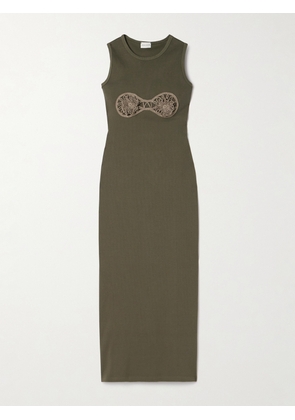 Magda Butrym - Crochet-trimmed Ribbed Cotton-blend Jersey Midi Dress - Green - FR 34,FR 36,FR 38,FR 40,FR 42