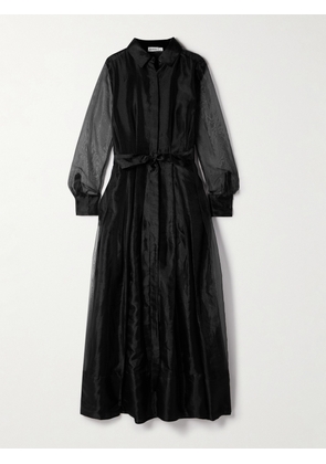 SIMKHAI - Montgomery Belted Pleated Organza Midi Dress - Black - US0,US2,US4,US6,US8,US10,US12