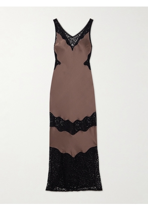 SIMKHAI - Lace-paneled Satin-crepe Maxi Dress - Brown - US0,US2,US4,US6,US8,US10,US12