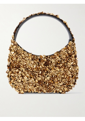 Clio Peppiatt - Midas Embellished Faux Leather-trimmed Cotton-twill Shoulder Bag - Gold - One size