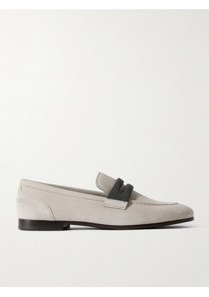 Brunello Cucinelli - Bead-embellished Suede Loafers - Gray - IT36,IT36.5,IT37,IT37.5,IT38,IT38.5,IT39,IT39.5,IT40,IT40.5,IT41