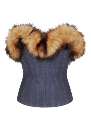David Koma detachable faux-fur-trim corset top - Blue