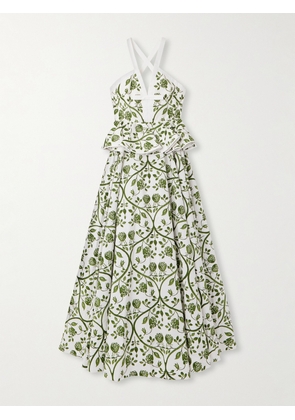 Giambattista Valli - Floral-print Cotton-poplin Peplum Maxi Dress - Green - IT38,IT40,IT42,IT44