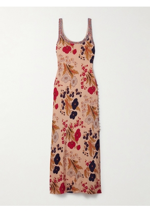 ALIX OF BOHEMIA - Adele Bead-embellished Floral-print Silk Maxi Dress - Pink - x small,small,medium,large,x large