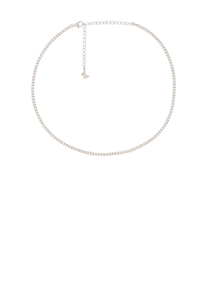 By Adina Eden Thin Tennis Choker in Metallic Silver.
