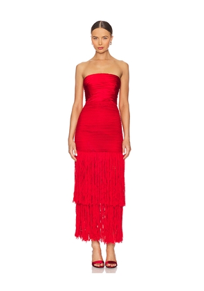 Alejandra Alonso Rojas Draped Bustier Dress With Crochet in Red. Size 0. Also in 2, 4.