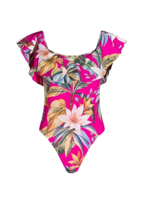 FARM Rio ruffled floral-print swimsuit - Pink