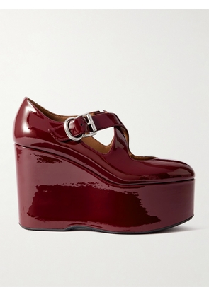 Alaïa - 110 Patent-leather Platform Wedge Mary Jane Pumps - Burgundy - IT35,IT36,IT37,IT38,IT39,IT40,IT41