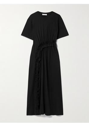 Ulla Johnson - Lilia Crepon-trimmed Ruched Organic Cotton-jersey Midi Dress - Black - x small,small,medium,large,x large