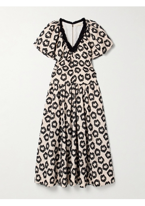 Ulla Johnson - Violeta Chiffon-trimmed Ruched Fil Coupé Recycled-faille Midi Dress - Black - US0,US2,US4,US6,US8,US10,US12