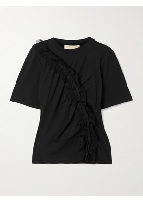 Ulla Johnson - Vivi Crepon-trimmed Ruched Organic Cotton-jersey T-shirt - Black - x small,small,medium,large,x large
