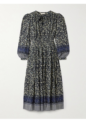 Ulla Johnson - Mona Shirred Floral-print Cotton-blend Midi Dress - Gray - US00,US0,US2,US4,US6,US8,US10,US12,US14,US16