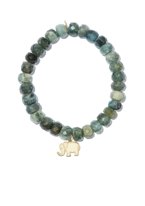 Sydney Evan 14kt yellow gold aquamarine rondelle elephant charm beaded bracelet