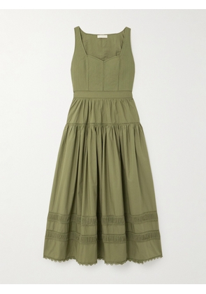 Ulla Johnson - Isadora Tiered Lace-trimmed Cotton-poplin Midi Dress - Green - US00,US0,US2,US4,US6,US8,US10,US12,US14,US16