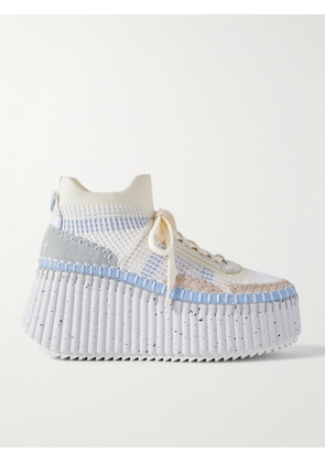 Chloé - Nama Leather-trimmed Embroidered Suede And Mesh Platform Sneakers - White - IT35,IT36,IT37,IT38,IT39,IT40,IT41,IT42
