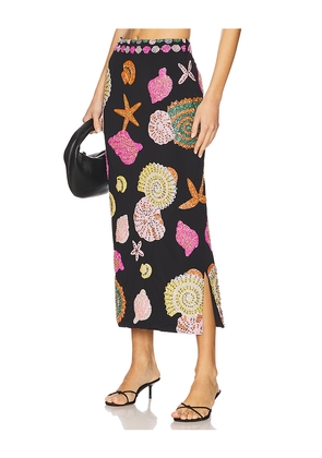 Oceanus New York Hand Embellished Midi Skirt in Black. Size L. Also in XS, M.
