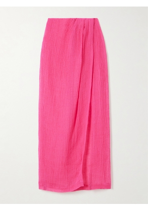 Lisa Marie Fernandez - Pleated Crinkled Linen-blend Gauze Pareo - Pink - 1,2,3,4