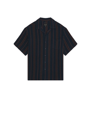 Brixton Bunker Waffle Stripe Short Sleeve Camp Collar Shirt in Navy. Size L. Also in S.