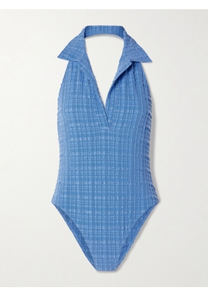 Lisa Marie Fernandez - Polo Seersucker Halterneck Swimsuit - Blue - 1,2,3,4
