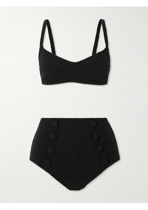 Lisa Marie Fernandez - Button-embellished Seersucker Bikini - Black - 1,2,3,4