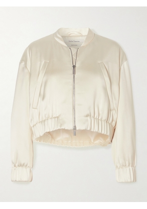 Another Tomorrow - Cropped Satin Bomber Jacket - Cream - x small,small,medium,large