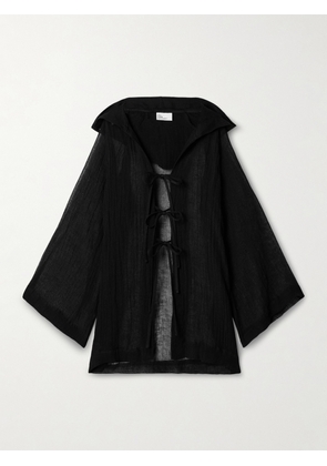 Lisa Marie Fernandez - Hooded Crinkled Linen-blend Gauze Coverup - Black - 1,2,3,4