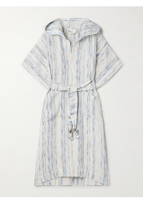 Lisa Marie Fernandez - Embellished Belted Striped Linen-blend Gauze Hooded Coverup - White - 1,2,3,4