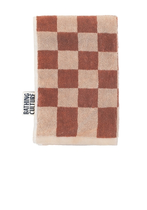 Bathing Culture Bathhouse Check Organic Hand Towel in Brown.