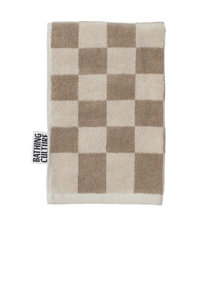 Bathing Culture Bathhouse Check Organic Hand Towel in Tan.
