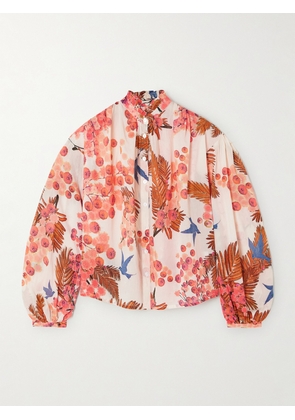Thierry Colson - Slava Ruffled Printed Cotton-voile Blouse - Pink - x small,small,medium,large,x large