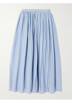 Thierry Colson - Pintucked Cotton And Silk-blend Voile Midi Skirt - Blue - x small,small,medium,large,x large