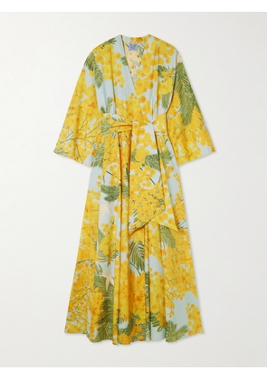 Thierry Colson - Almudena Belted Floral-print Cotton-poplin Midi Wrap Dress - Yellow - x small,small,medium,large,x large