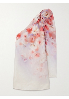 Zimmermann - Crush One-sleeve Floral-print Linen And Silk-blend Mini Dress - Pink - 00,1,2,3,4
