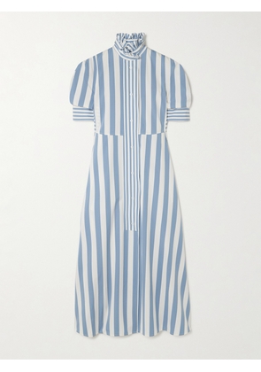 Thierry Colson - Venetia Pleated Striped Cotton-poplin Midi Dress - Blue - x small,small,medium,large,x large
