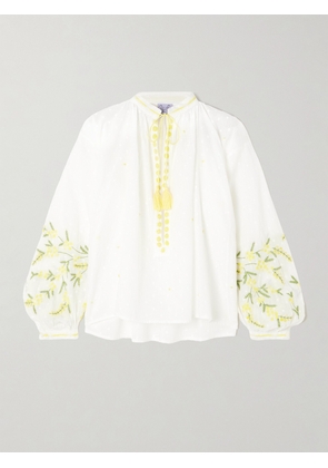Thierry Colson - Tasseled Embroidered Point D'esprit Cotton Blouse - Off-white - x small,small,medium,large,x large