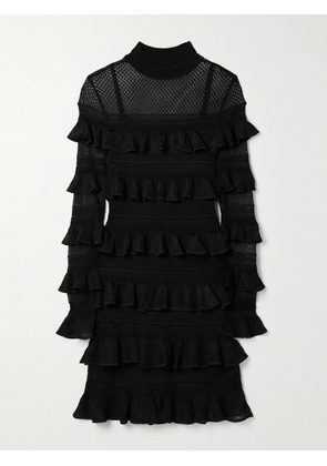 Zimmermann - Crush Paneled Ruffled Ribbed-knit And Crochet Mini Dress - Black - 00,1,2,3,4