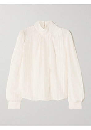Thierry Colson - Teresa Pintucked Cotton And Silk-blend Voile Turtleneck Blouse - Off-white - x small,small,medium,large,x large