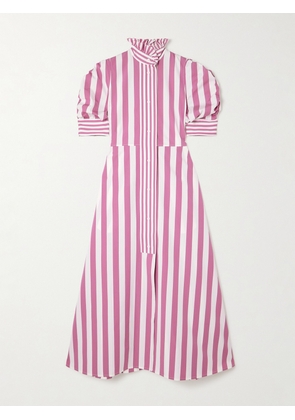 Thierry Colson - Venetia Ruffled Striped Cotton-poplin Midi Dress - Pink - x small,small,medium,large,x large