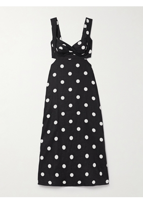 Zimmermann - Crush Cutout Pleated Polka-dot Linen Midi Dress - Black - 00,1,2,3,4