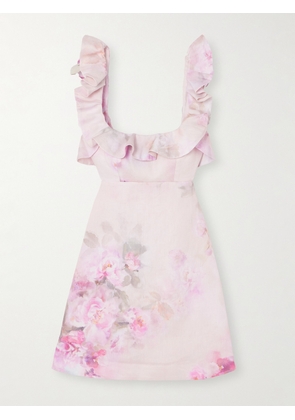 Zimmermann - Crush Frill Cutout Ruffled Floral-print Linen Mini Dress - Pink - 00,1,2,3,4