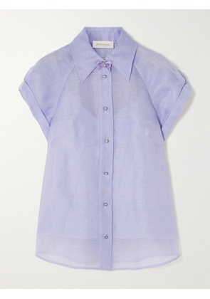 Zimmermann - Crush Pussy-bow Crystal-embellished Linen And Silk-blend Organza Shirt - Purple - 00,1,2,3,4