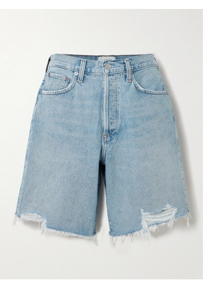 AGOLDE - Indra Distressed Denim Shorts - Blue - 23,24,25,26,27,28,29,30,31,32